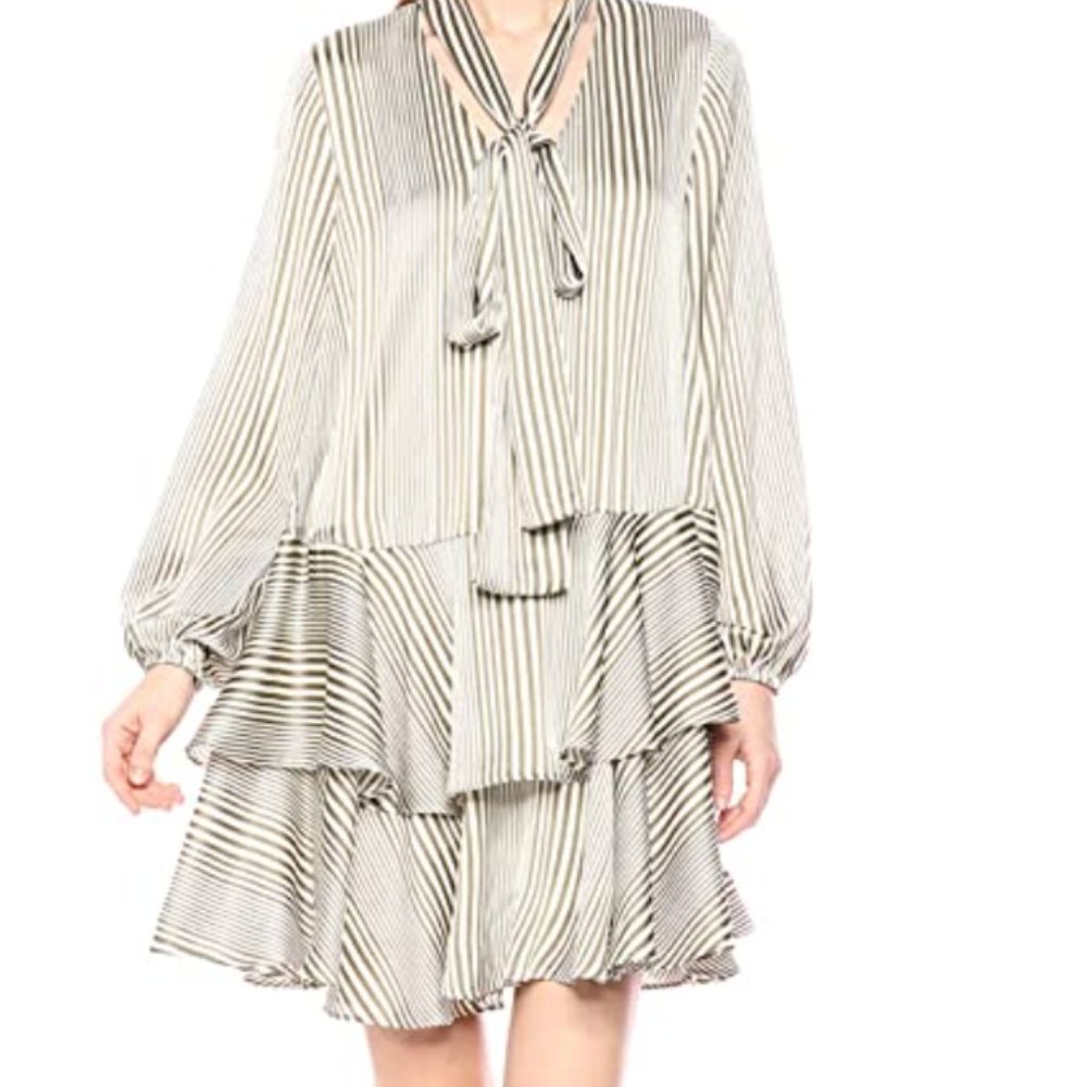 NWT! AVEC LES FILLES Olive Striped Ruffled Dress
